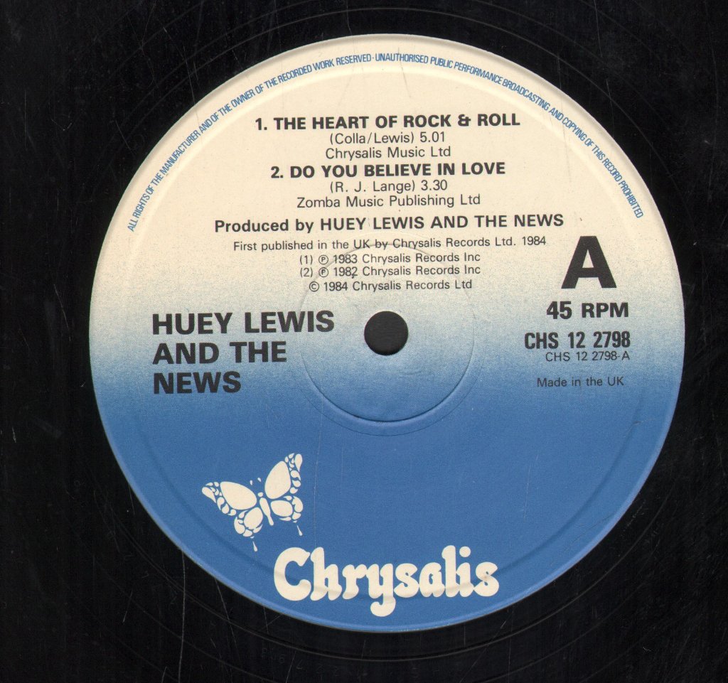 Huey Lewis And The News - Heart Of Rock And Roll - 12 Inch