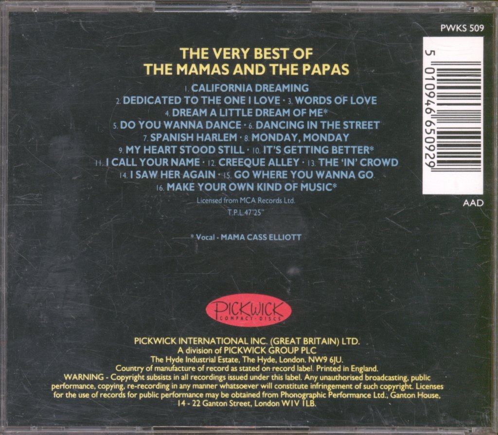 Mamas And The Papas - Very Best Of The Mamas And The Papas - Cd