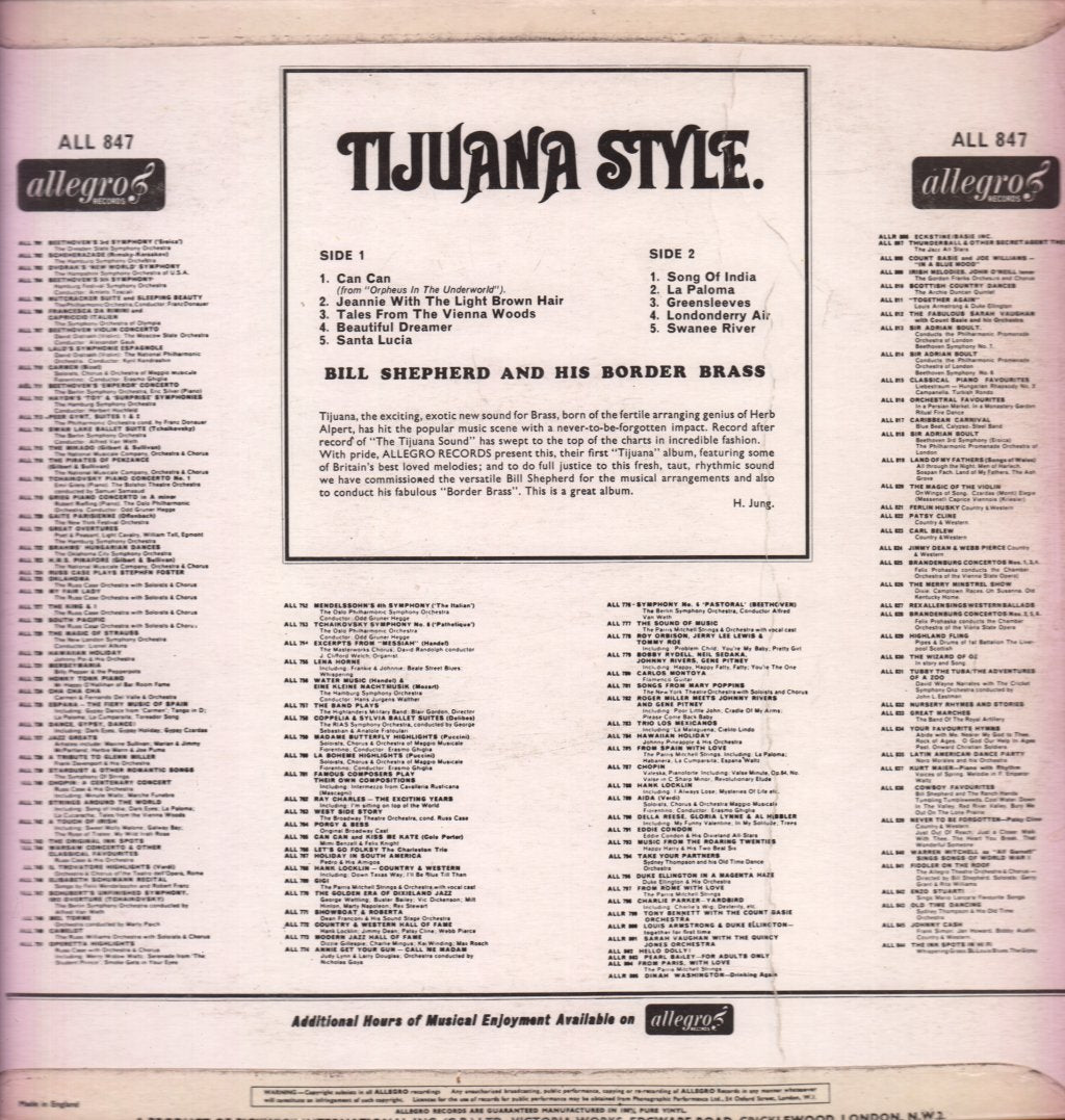 Bill Shepherd And His Border Brass - Tijuana Style - Lp