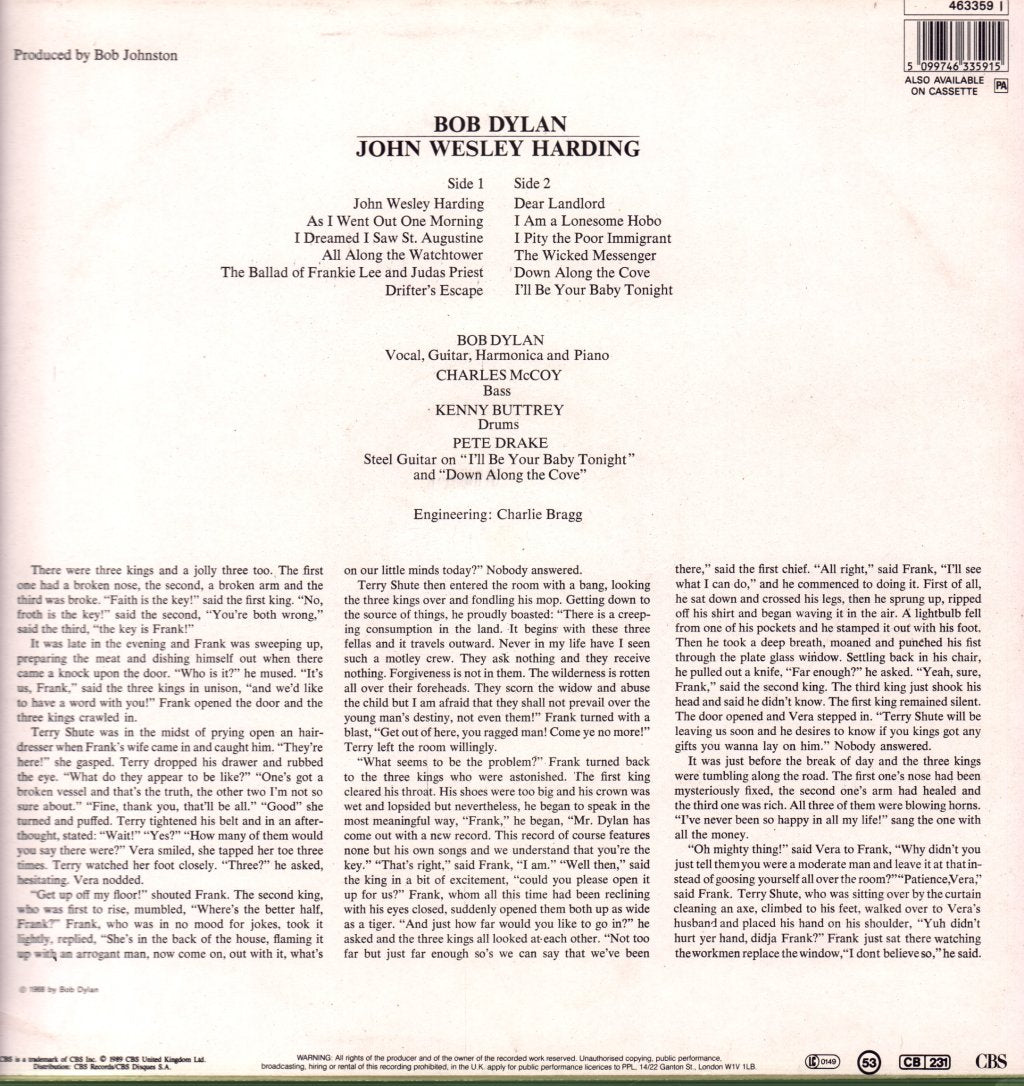 Bob Dylan - John Wesley Harding - Lp