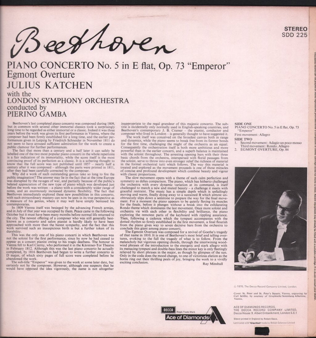 Julius Katchen / Pierino Gamba / London Symphony Orchestra - Beethoven - Piano Concerto No.5 "Emperor" / Egmont Overture - Lp