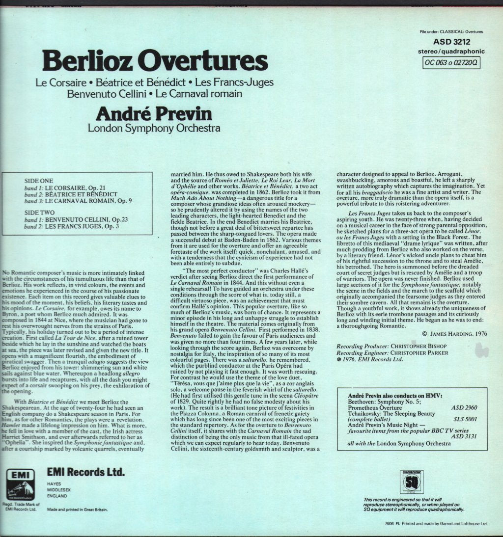 Andre Previn / London Symphony Orchestra - Berlioz Overtures - Lp