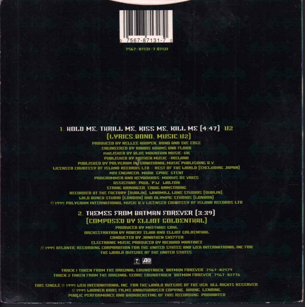U2 - Hold Me Thrill Me Kiss Me Kill Me - 7 Inch