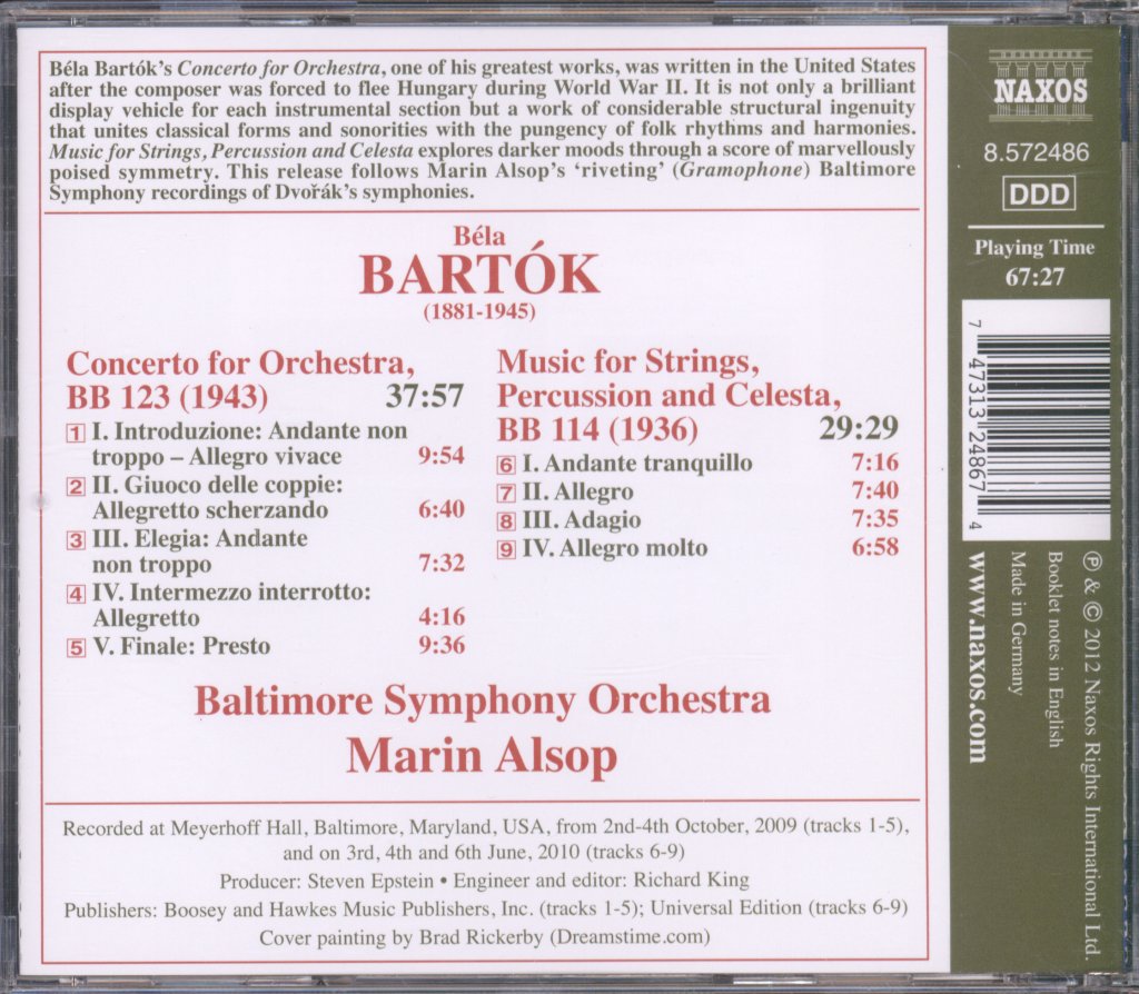 Baltimore Symphony Orchestra, Marin Alsop - Bartok - Concerto For Orchestra / Music For Strings, Percussion And Celesta - Cd