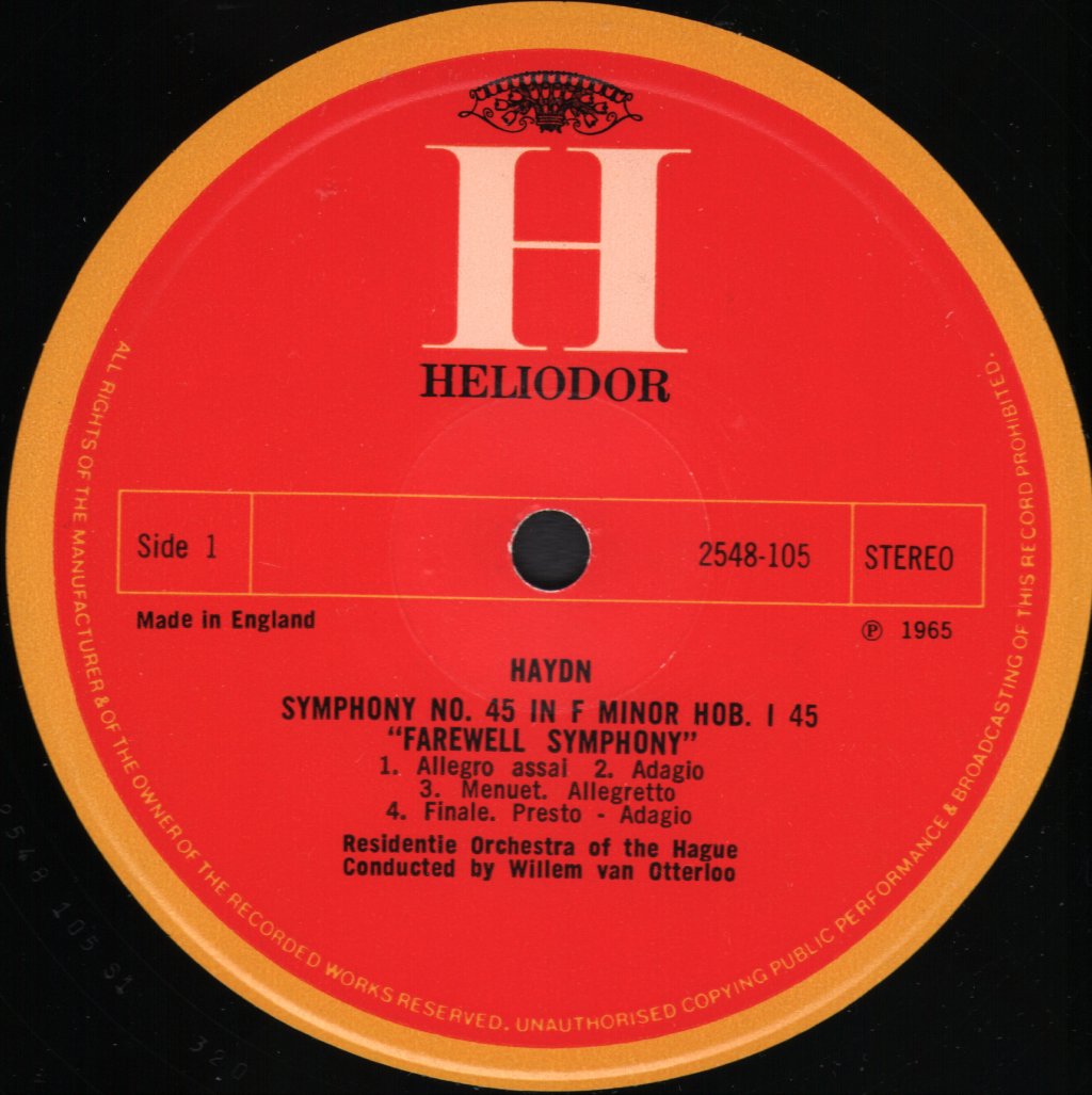 Willem Van Otterloo / Residentie Orkest Den Haag - Haydn - "Abschieds-Symphonie" "Der Schulmeister" - Lp