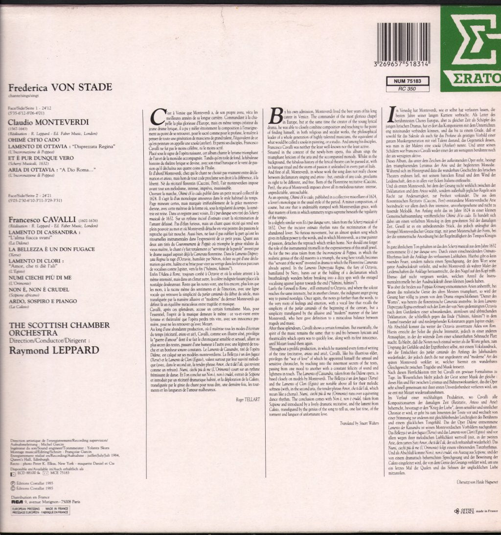 Frederica von Stade / Raymond Leppard / Scottish Chamber Orchestra - Sings Monteverdi-Cavalli - Lp