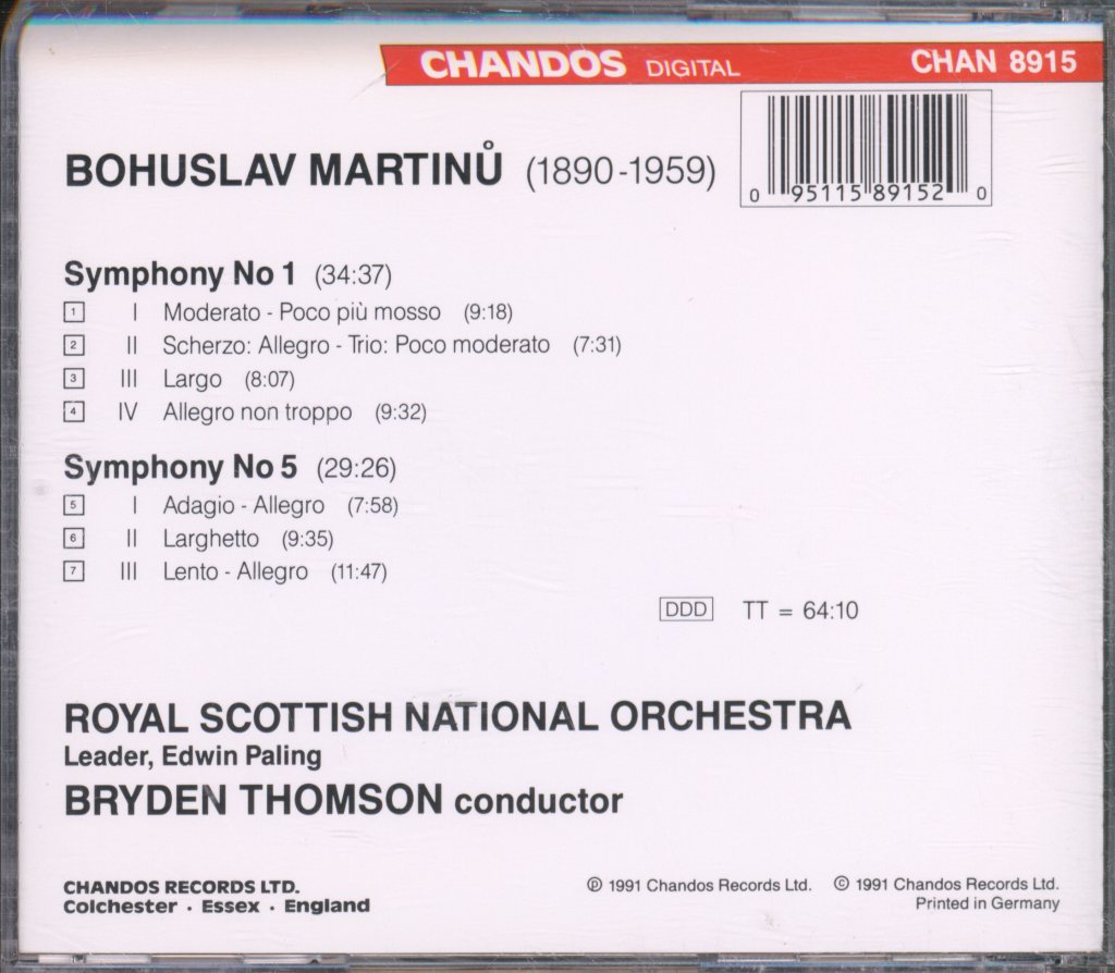 Royal Scottish National Orchestra, Bryden Thomson - Bohuslav Martinů - Symphonies 1 & 5 - Cd