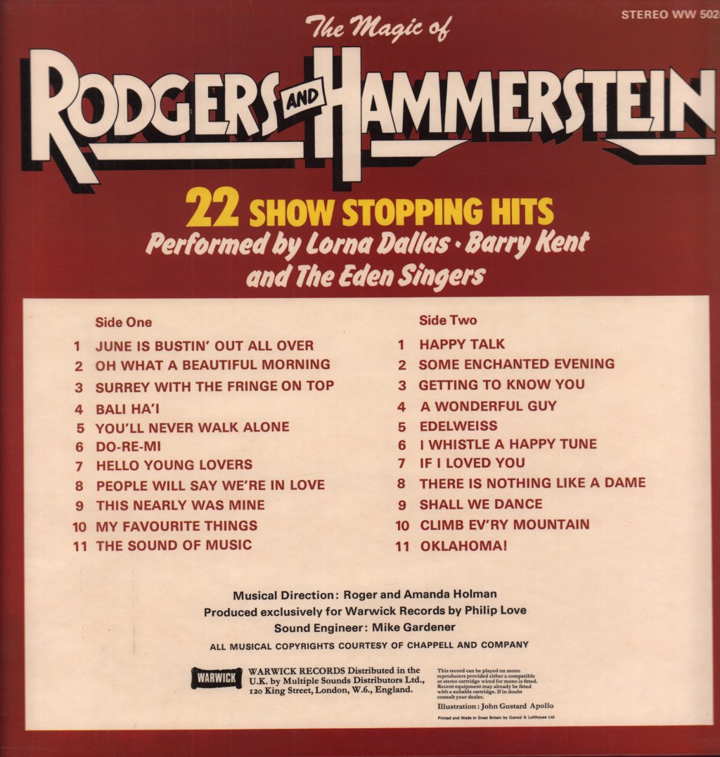 Barry Kent Lorna Dallas And Eden Singers - Magic Of Rogers And Hammerstein - Lp