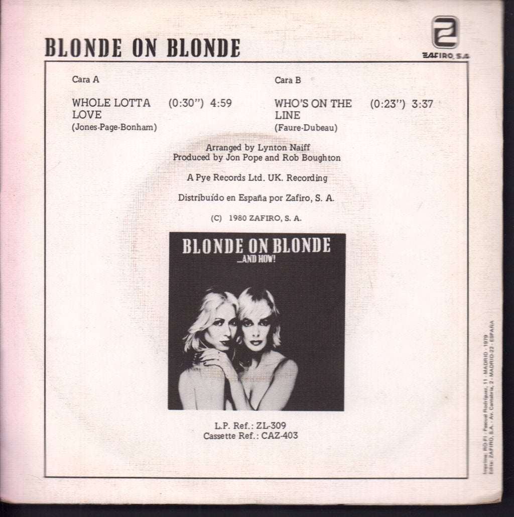 Blonde On Blonde (Girls Pop) - Whole Lotta Love - 7 Inch
