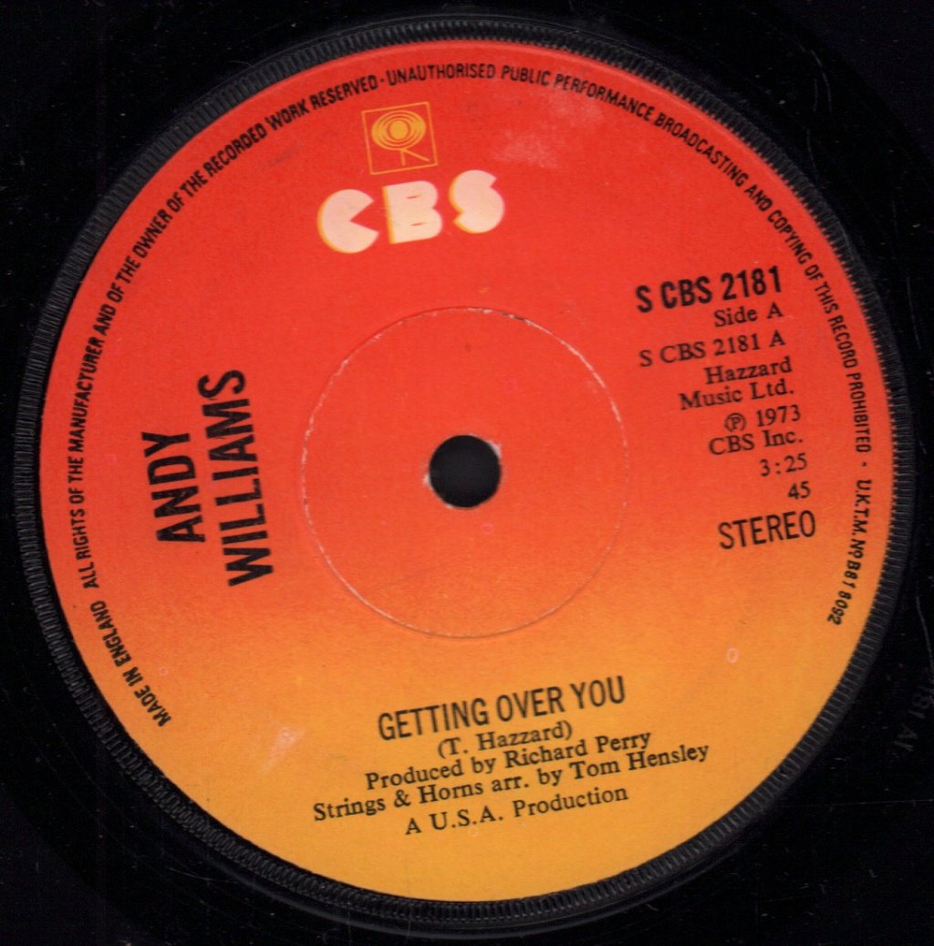 Andy Williams - Getting Over You - 7 Inch