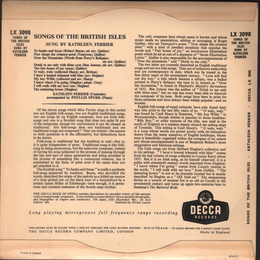 Kathleen Ferrier - Songs Of The British Isles - Lp