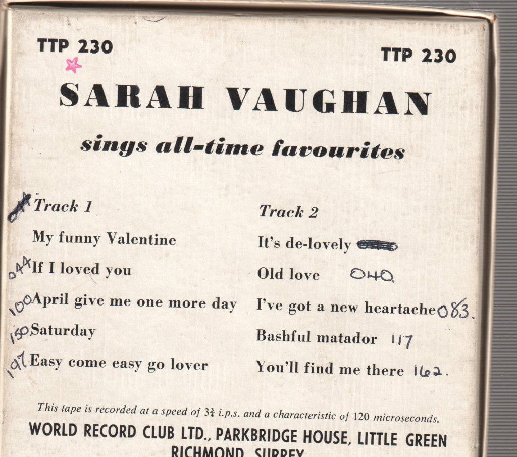 Sarah Vaughan - All Time Favourites - Reel To Reel