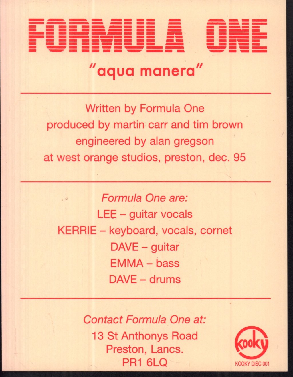 Formula One/Ears Go Fff - Aqua Manera/Ears Go Fff - 7 Inch