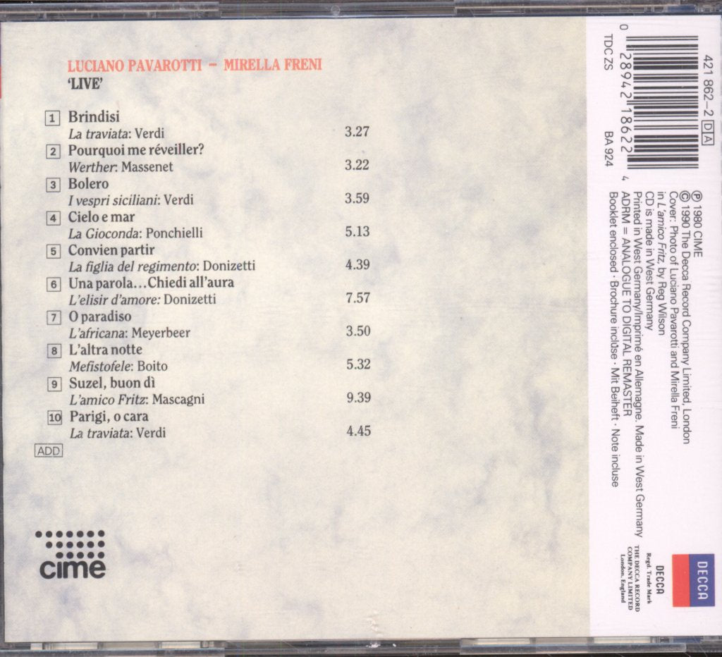 Luciano Pavarotti, Mirella Freni - 'LIVE' - Cd