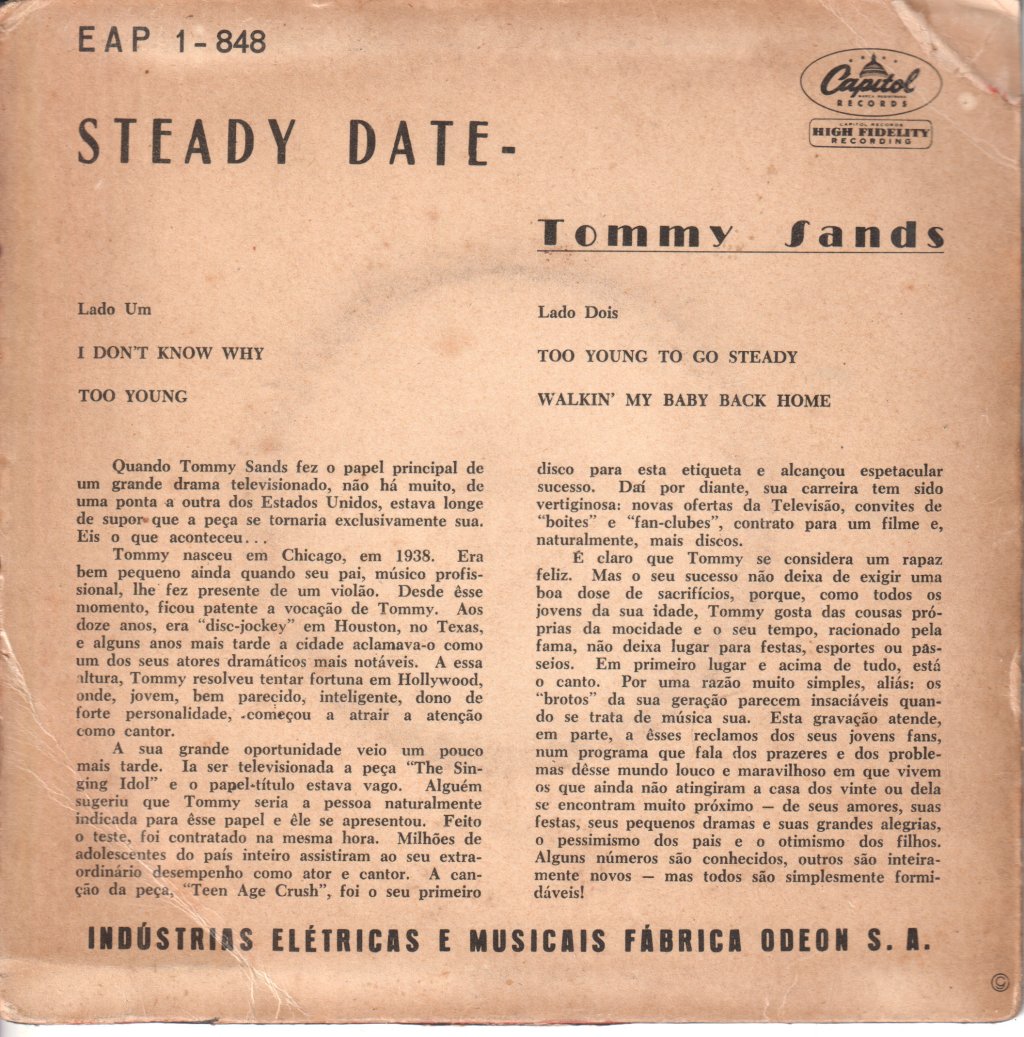 Tommy Sands - Steady Date - 7 Inch