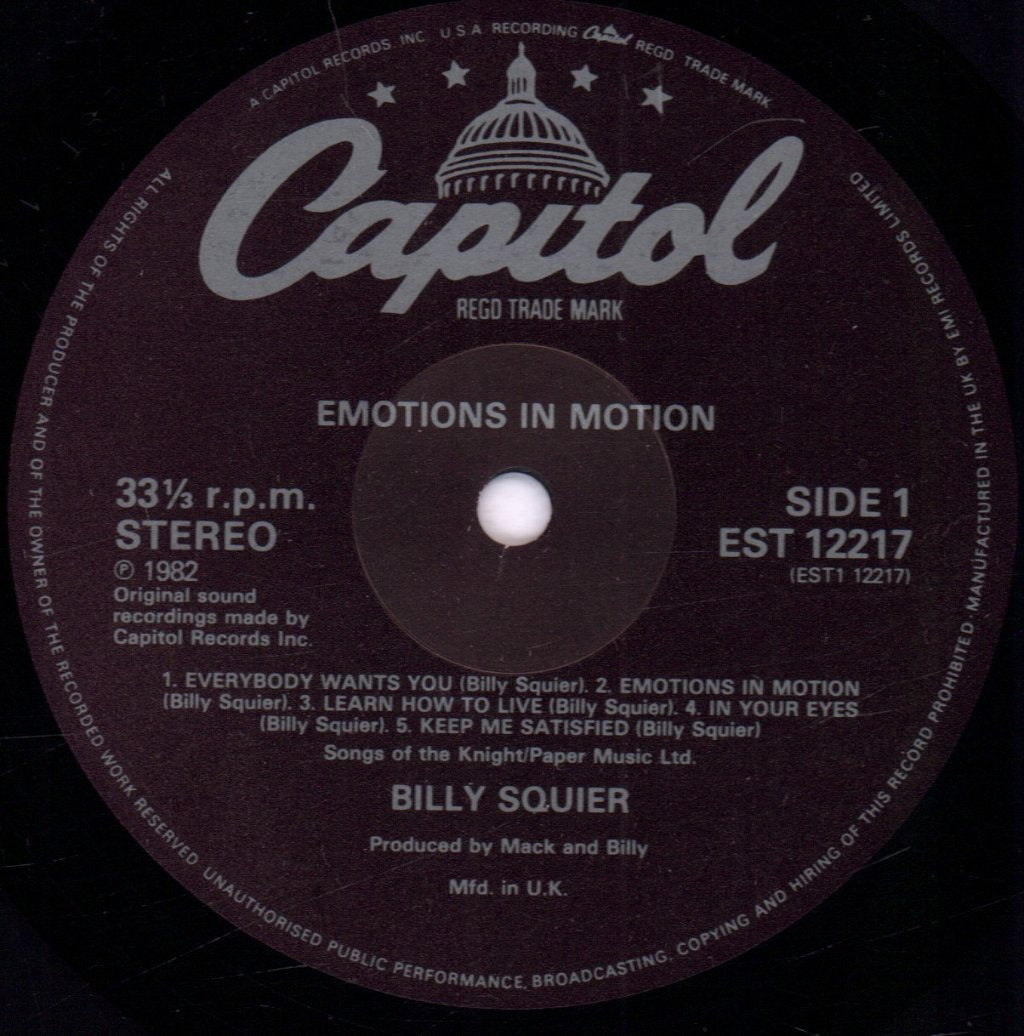 Billy Squier - Emotions In Motion - Lp