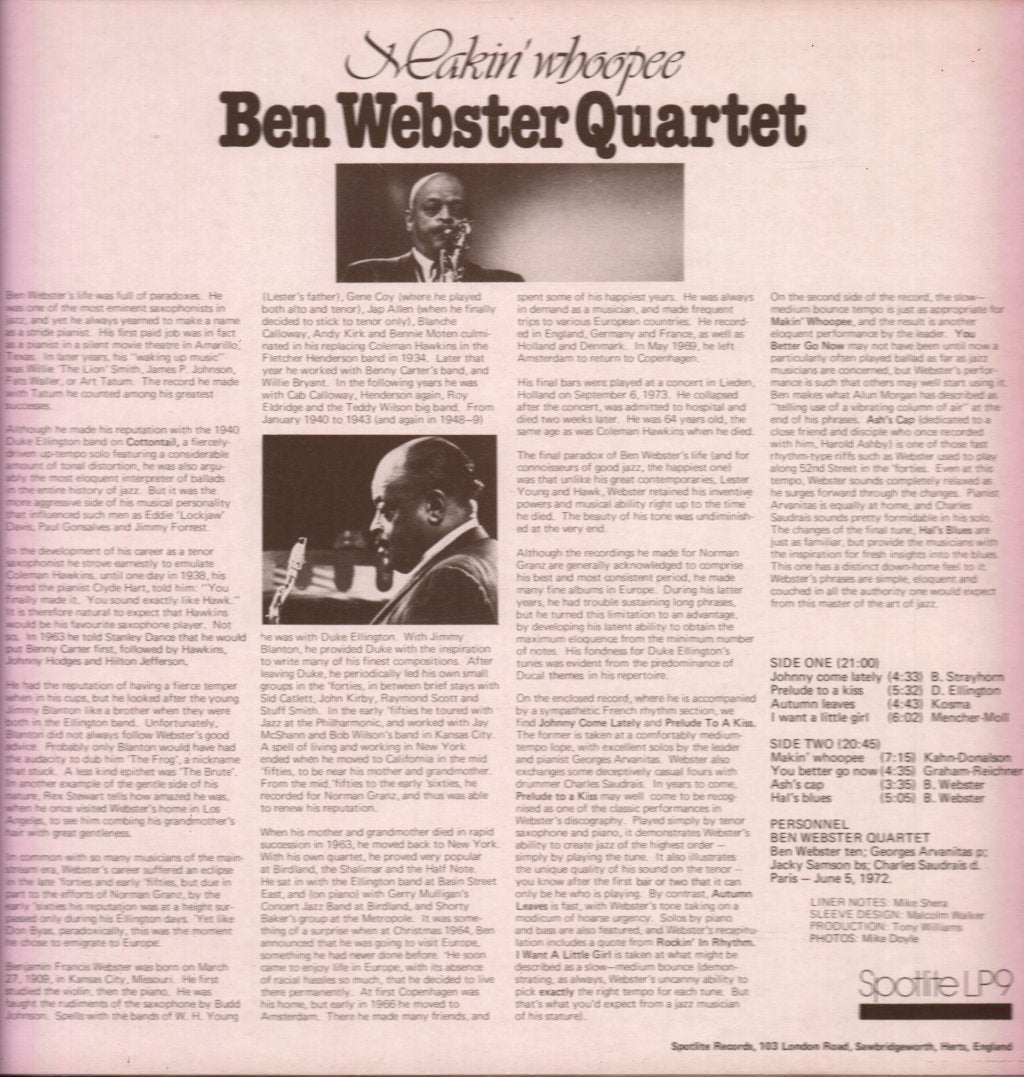 Ben Webster Quartet - Makin' Whoopee - Lp