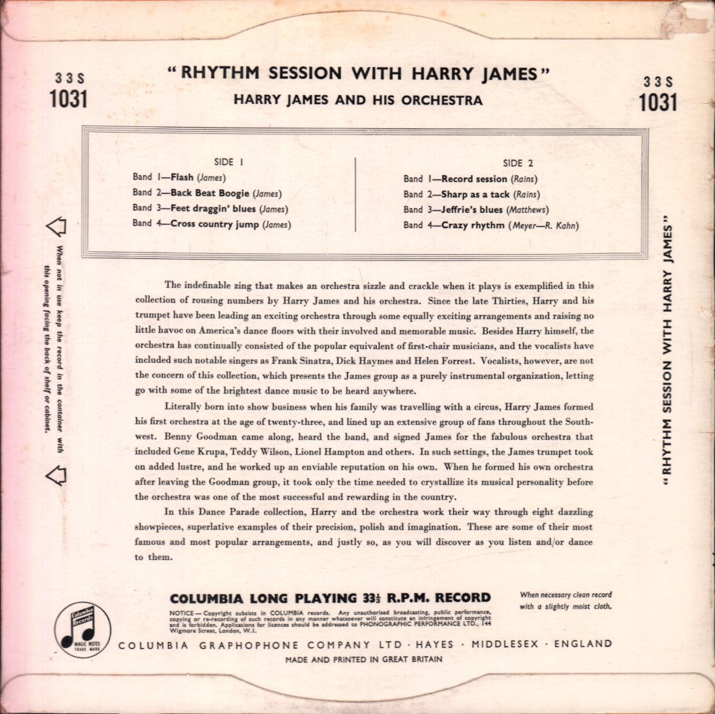 Harry James And His Orchestra - Rhythm Session With Harry James - 10 Inch