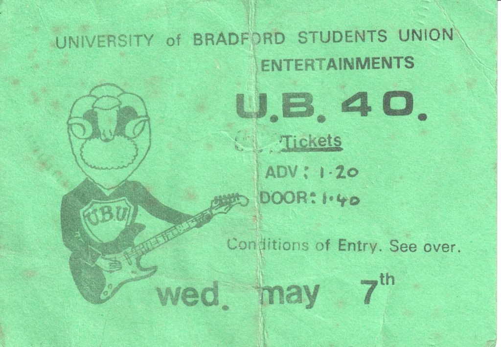 UB40 - bradford students union may 7th - Ticket