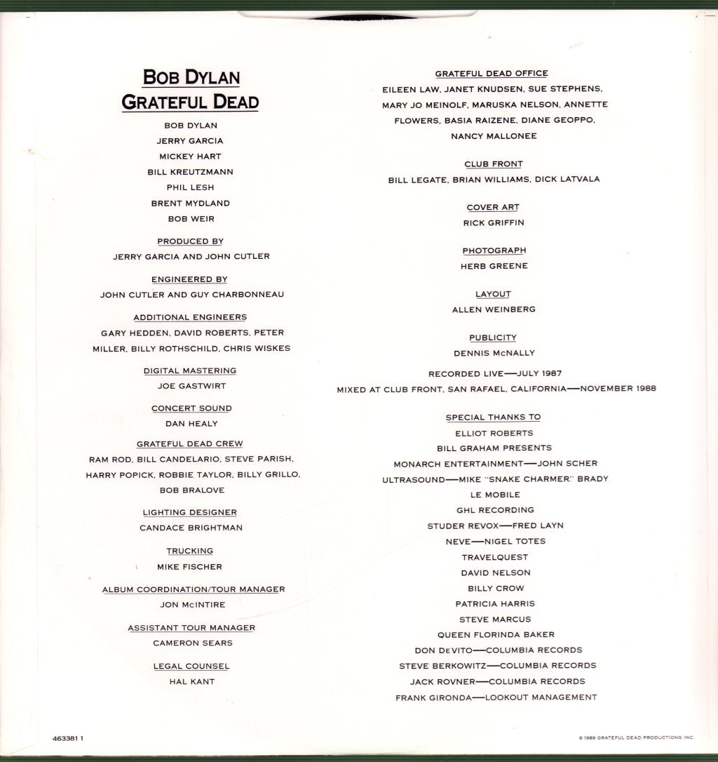 Bob Dylan And The Grateful Dead - Dylan & The Dead - Lp