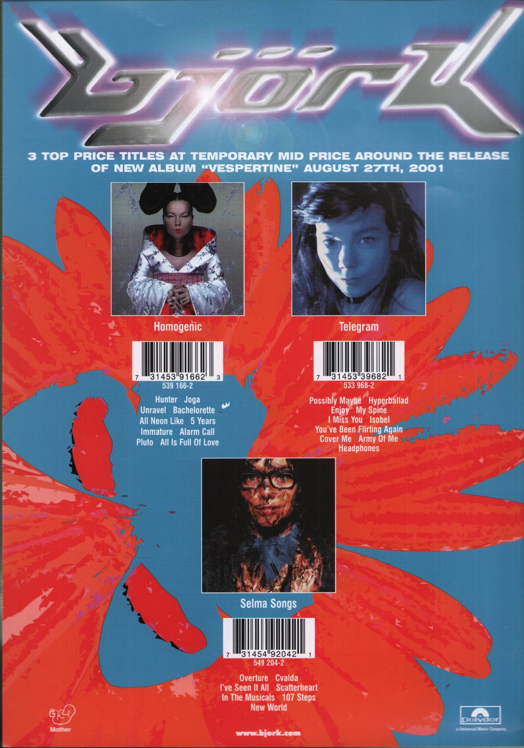 Bjork - 3 Top Price Titles At Temporary Mid Price - Flyer