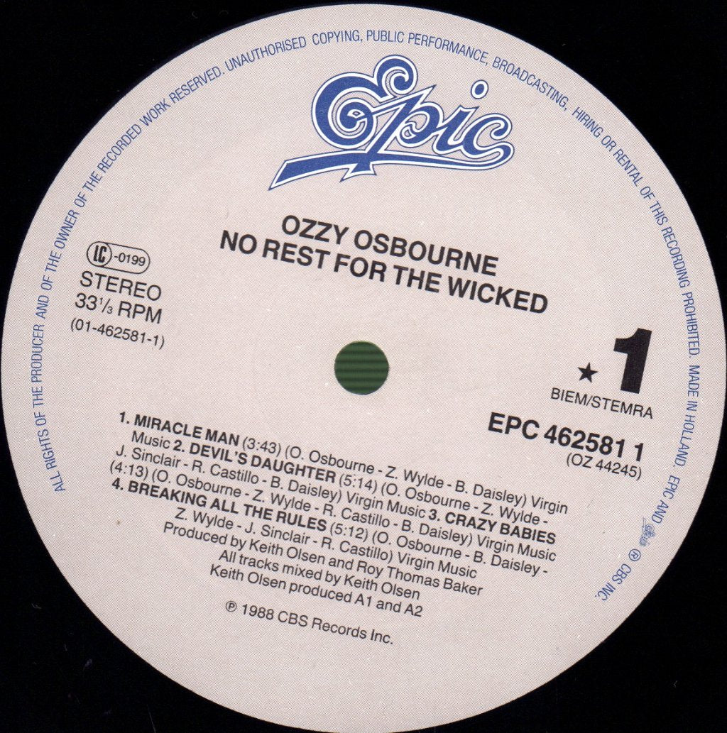 Ozzy Osbourne - No Rest For The Wicked - Lp