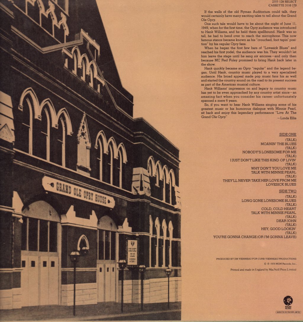 Hank Williams - Live At The Grand Ole Opry - Lp