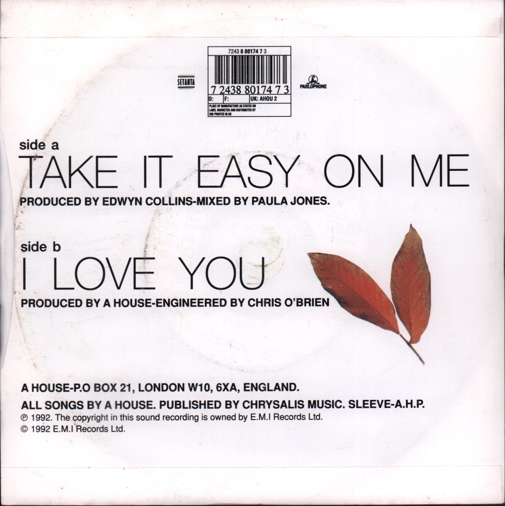 A House - Take It Easy On Me - 7 Inch