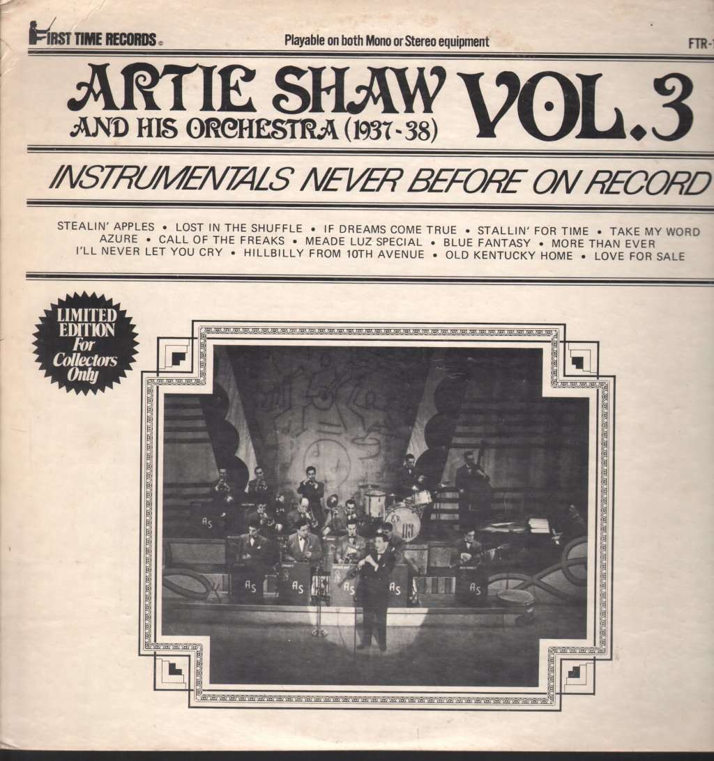 Artie Shaw And His Orchestra - 1937-38 Vol. 3 - Instrumentals Never Before On Record - Lp