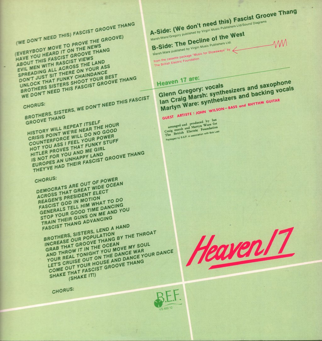 Heaven 17 - Fascist Groove Thang - 12 Inch