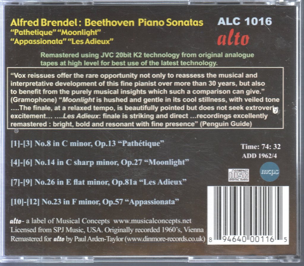 Ludwig Van Beethoven - Piano Sonatas: Moonlight, Appassionata, Pathétique, Les Adieux - Cd