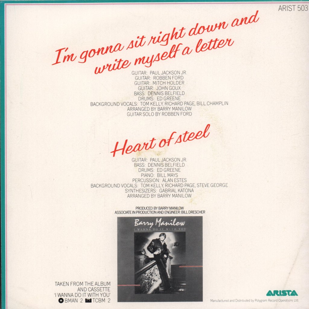 Barry Manilow - I'm Gonna Sit Right Down And Write Myself A Letter - 7 Inch