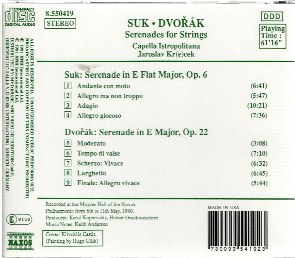 Suk / Dvorak - Serenades For Strings - Cd