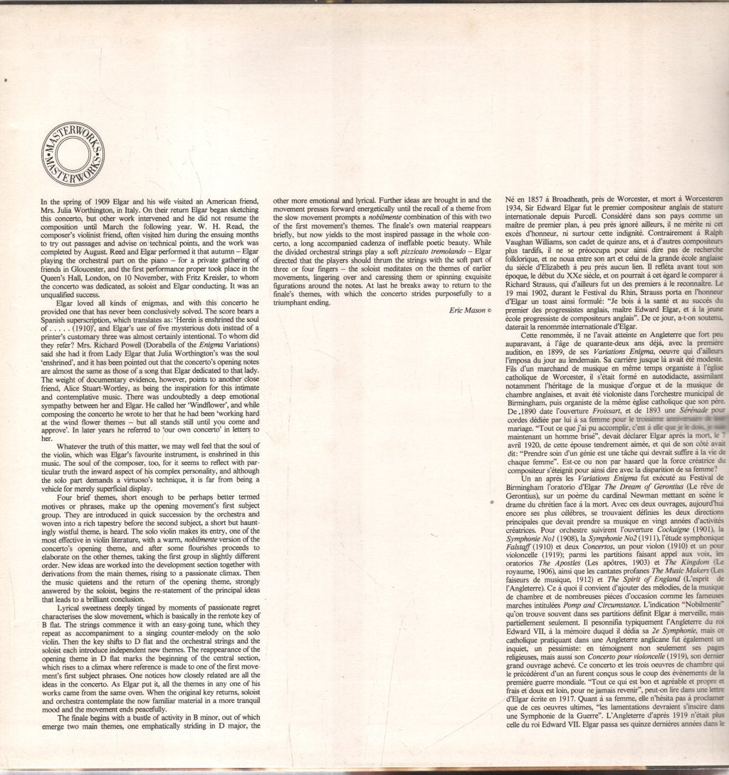 Pinchas Zukerman / Daniel Barenboim - Elgar Violin Concerto - Lp