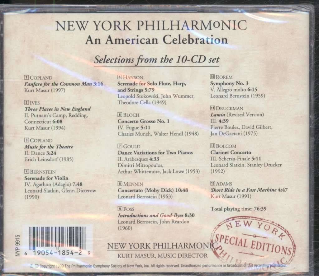 New York Philharmonic Orchestra - An American Celebration: Selections From The New 10-CD Set! - Cd