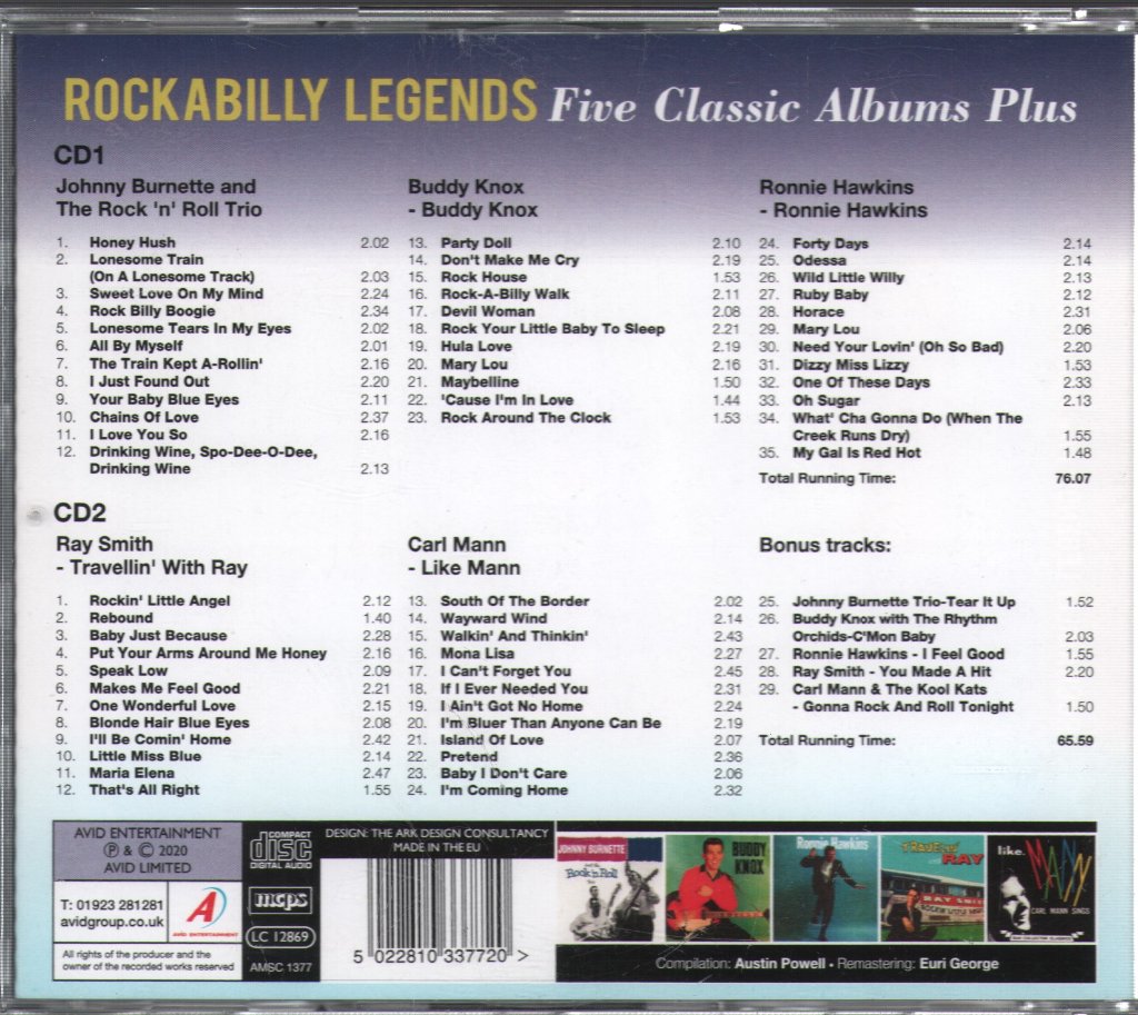 Johnny Burnette And The Rock N Roll Trio / Buddy Knox / Ronnie Hawkins / Travellin' With Ray / Like Mann - Rockabilly Legends - Five Classic Albums Plus - Double Cd
