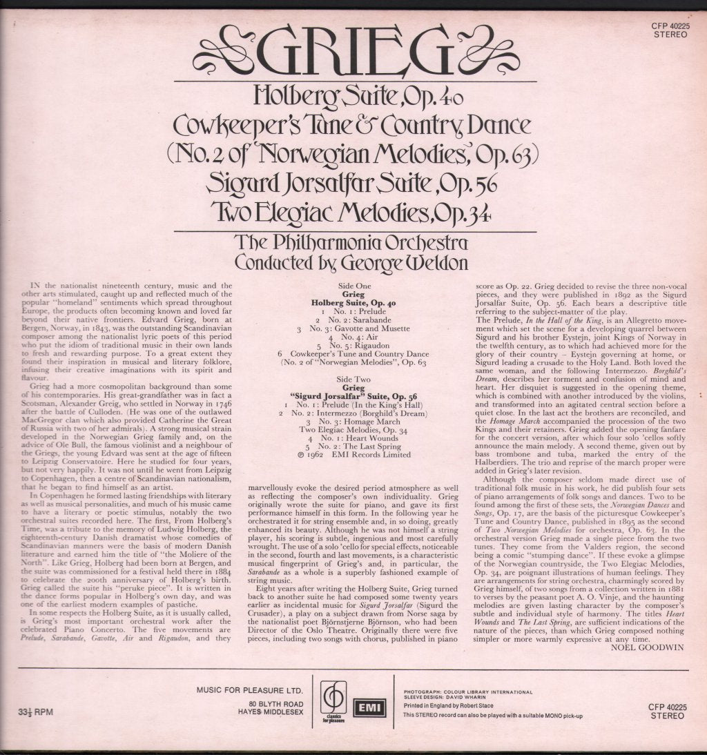 George Weldon / Philharmonia Orchestra - Grieg - Holberg Suite - Lp