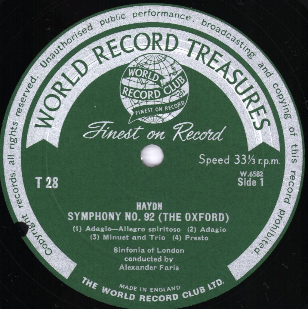 Sinfonia Of London / Alexander Faris - Franz Joseph Haydn - Symphony No. 92 In G Major "Oxford" / Symphony No. 104 In D Major "London" - Lp