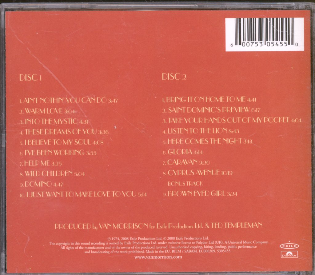 Van Morrison - It's Too Late To Stop Now - Double Cd