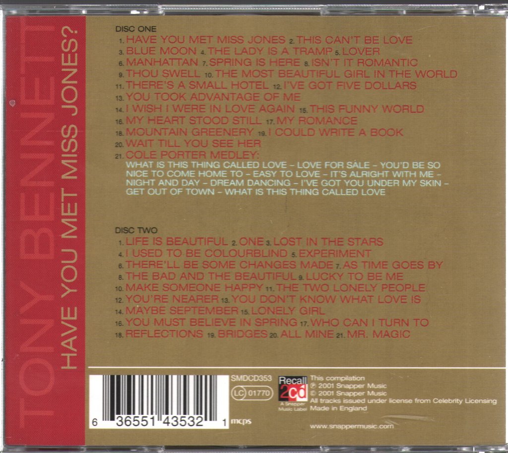 Tony Bennett - Have You Met Miss Jones? - Double Cd