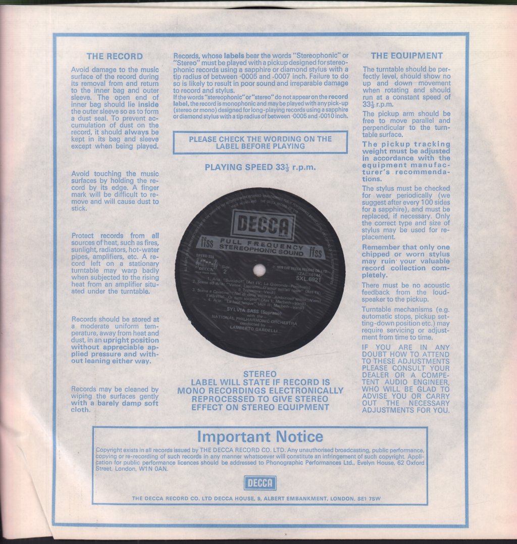 Sylvia Sass / Lamberto Gardelli / National Philharmonic Orchestra - Sings Dramatic Arias - Lp
