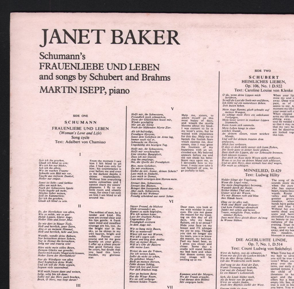 Janet Baker / Martin Isepp - Schumann - Frauenliebe Und Leben / Songs by Schubert and Brahms - Lp