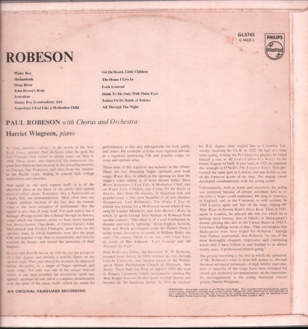 Paul Robeson / Harriet Wingreen - Robeson - Lp