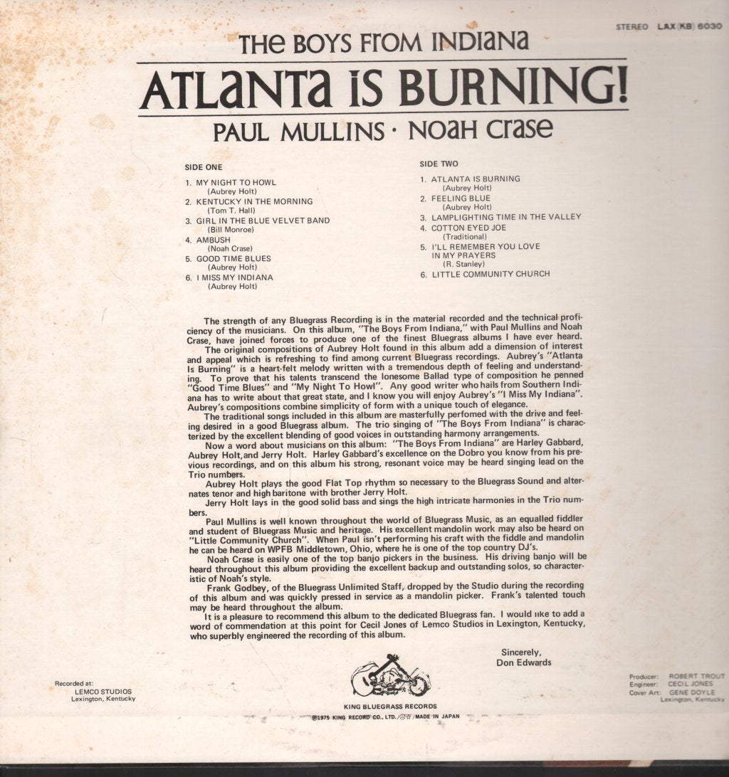 Boys From Indiana - Atlanta Is Burning - Lp