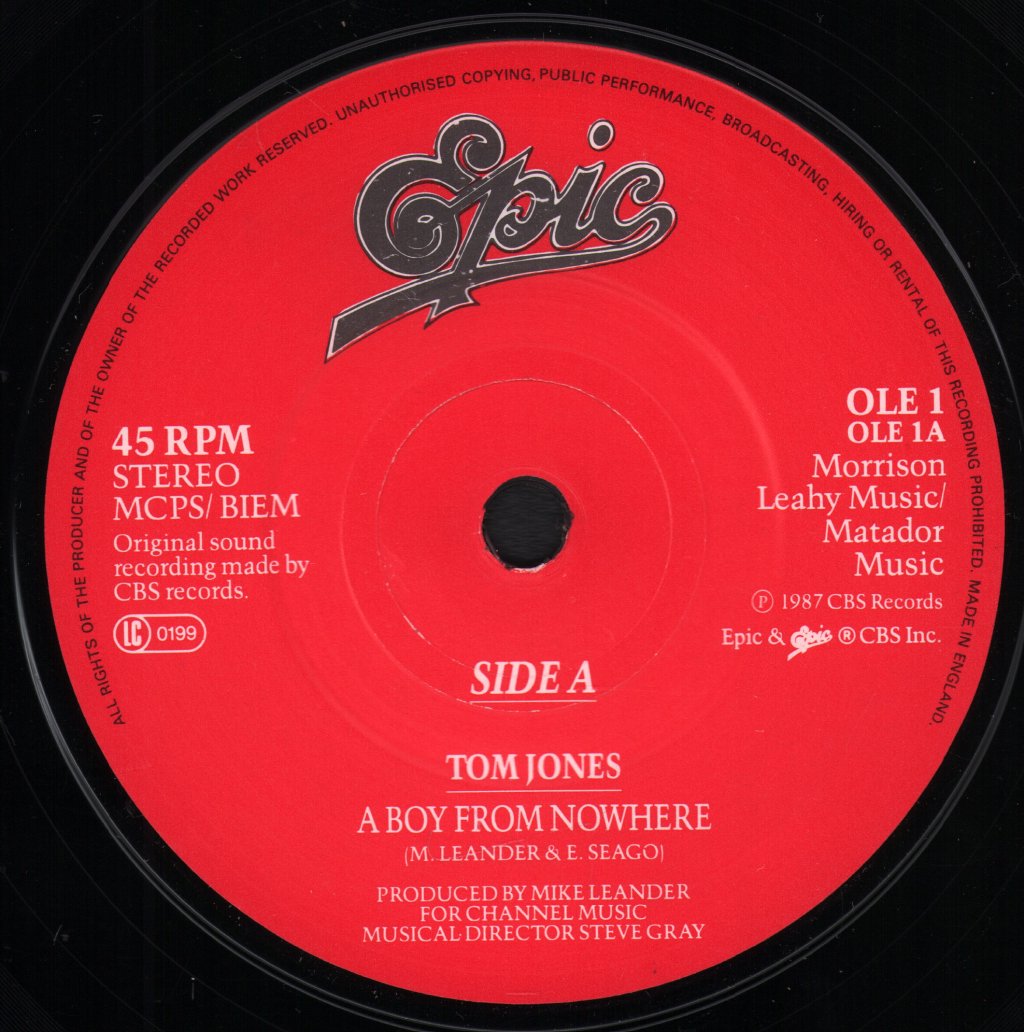 Tom Jones - A Boy From Nowhere - 7 Inch