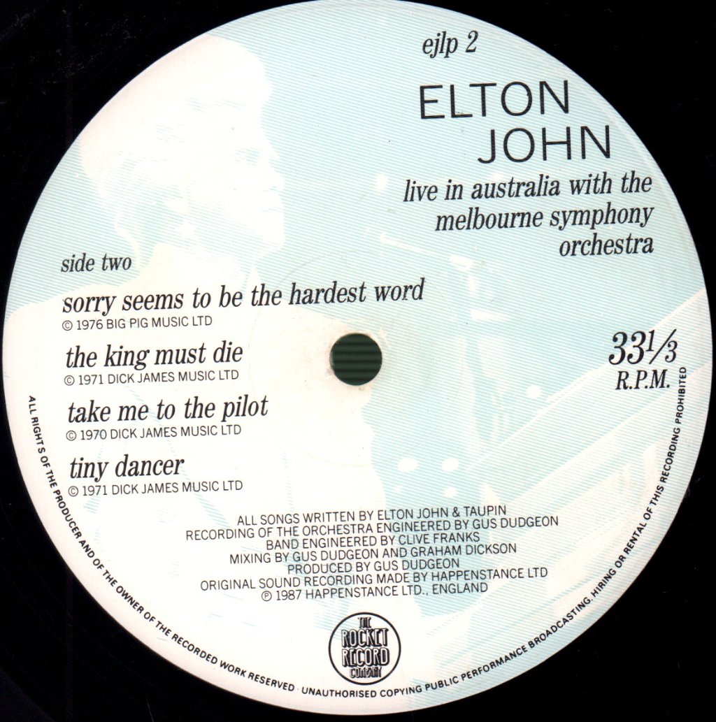 Elton John - Live In Australia With The Melbourne Symphony Orchestra - Double Lp