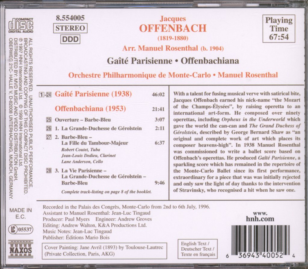 Manuel Rosenthal, Orchestre Philharmonique De Monte-Carlo - Offenbach - Gaîté Parisienne • Offenbachiana - Cd