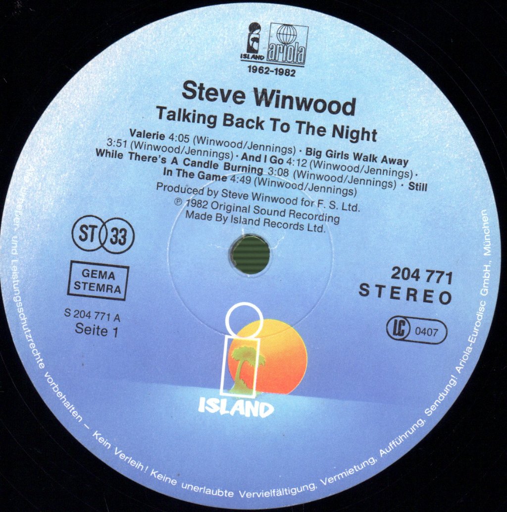 Steve Winwood - Talking Back To The Night - Lp