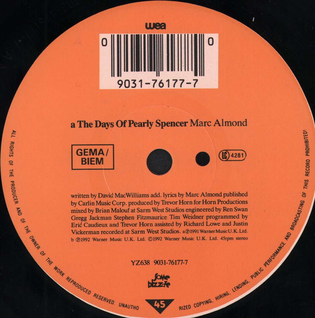 Marc Almond - Days Of Pearly Spencer - 7 Inch