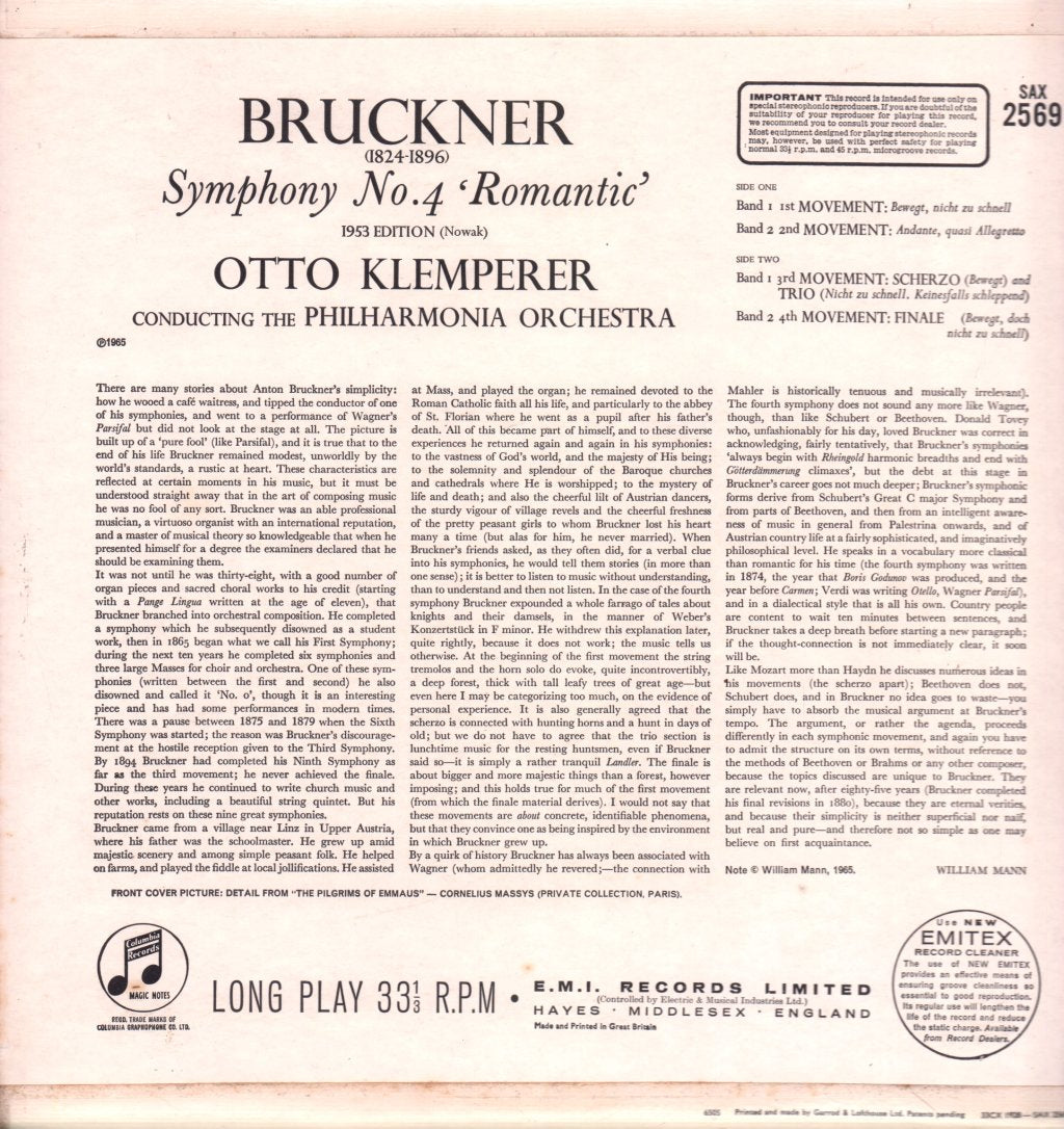 Otto Klemperer / Philharmonia Orchestra - Bruckner - Symphony No. 4 - Lp